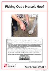 Clinical skills instruction booklet cover page, Picking Out a Horses Hoof
